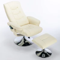 PU Leather Massage Chair with Ottoman Stool, Metal Frame, Ergonomic Design Backrest, Adjustable Swivel Base, 79x79x106 cm, Beige(m-10)