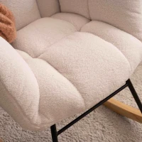 Teddy Fabric Modern Rocker with Padded Seat, Metal Base, Tufted Upholstered Comfy Chairs for Outdoor, Indoor, 80x70x95 cm, White(m-6)