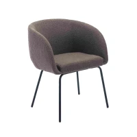 Fabric Boucle Chair with Black Powder Coated Metal Legs, Modern Wingback Armchair for Dining Table, 58x58x78 cm, Brown(m-2)