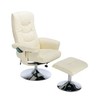 PU Leather Massage Chair with Ottoman Stool, Metal Frame, Ergonomic Design Backrest, Adjustable Swivel Base, 79x79x106 cm, Beige(m-2)