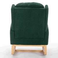 Upholstered Modern Rocking Chair with Wingback, Teddy Fabric, Padded Swaying Chair for Living Room, Bedroom, 96.5x71x101 cm, Green(m-9)