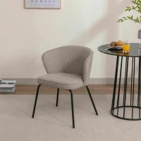 Wingback Fabric Boucle Chair with Black Powder Coated Metal Legs, Modern Lounge Chair for Home Decor, 62x63.5x75 cm, Light Grey(m-9)