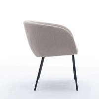 2 Pack Boucle Fabric Modern Accent Chairs with Black Powder Coated Metal Legs, 58x58x78 cm, Light Grey(m-10)