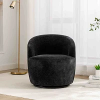 Chenille Fabric Swivel Armchair with Ergonomic Backrest, Wooden Frame, Sofa Chairs for Living Room, 64x64x71 cm, Black(m-1)