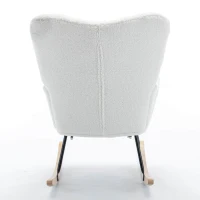Teddy Fabric Upholstered Rocking Chair with Pull-out Footrest, Ergonomic Backrest, Modern rocker for Reading, Relaxing, 80x70x95 cm, White(m-9)