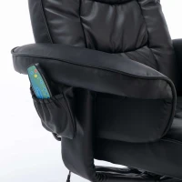 PU Massage Chair with Ottoman Foot Stool, Heating Points, Ergonomic Backrest, Base Adjustable Swivel Lounger Chair, 79x79x106 cm, Black(m-8)