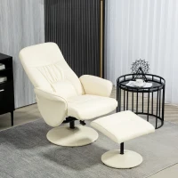 HOMCOM Swivel Recliner Chair with Footstool, PU Leather Armchair and Ottoman with High Back and Round Base for Living Room, Cream White(m-2)