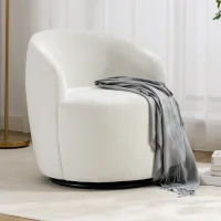 Chenille Fabric Swivel Armchair with Ergonomic Backrest and Wooden Frame, Sofa Chairs for Living Room, 64x64x71 cm, Ivory(m-1)