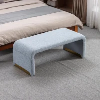 Boucle Fabric Ottoman Bench with Gold Metal Legs, 110x50x41 cm, Light Blue(m-1)