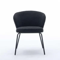 Fabric Boucle Chair with Black Powdercoated Metal Legs, Wingback Armchair for Dining Table, 62x63.5x75 cm, Black(m-11)