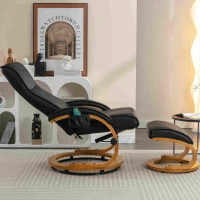 Electric Recliner Armchair with 5 Point Massage, Ottoman Footstool, Bentwood Base, Swivel Lounger Chair for Living Room, 85x67x103 cm, Black(m-4)