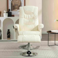 PU Leather Massage Chair with Ottoman Stool, Metal Frame, Ergonomic Design Backrest, Adjustable Swivel Base, 79x79x106 cm, Beige(m-1)