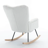 Teddy Fabric Upholstered Rocking Chair with Pull-out Footrest, Ergonomic Backrest, Modern rocker for Reading, Relaxing, 80x70x95 cm, White(m-8)
