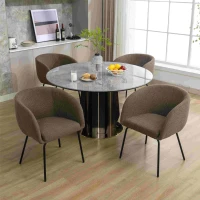 2 Pack Fabric Boucle Chair with Black Powder Coated Metal Legs, Wingback Armchair for Dining Table, 58x58x78 cm, Brown(m-4)