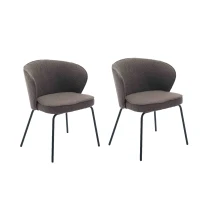 2 Pack Wingback Design Boucle Chair with 4 Black Legs, Upholstered Accent Chair for Various Indoor Spaces, 62x63.5x75 cm, Brown(m-2)