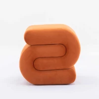 Velvet Ottoman Pouffe Wavy Pouf, S-Shape Wavy Foot Stool, No Assembly Required, Orange(m-8)