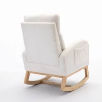 Modern Bedroom Chairs with Solid Wood Legs, Padded Seat, Accent Rocking Chair for Reading Room, Bedroom, 88x71x104.5 cm, Beige(m-11)
