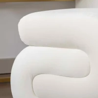 Velvet Pouffe Stool with S-Shape Wavy Design, No Assembly Required, Easy maintenance, 50×46×46 cm, Ivory(m-5)