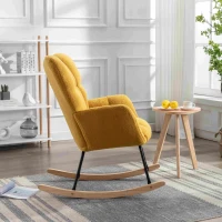 Nursery Room Rocking Chair with Upholstered Padded Seat, Teddy Fabric Modern Rocker for Living Room, 80x70x95 cm, Yellow(m-5)