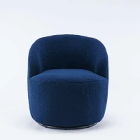 Teddy Fabric Swivel Armchair with Ergonomic Backrest, 360° Swivel Sofa Chairs for Living Room, 64x64x71 cm, Dark Blue(m-11)