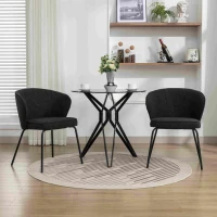 Fabric Boucle Chair with Black Powdercoated Metal Legs, Wingback Armchair for Dining Table, 62x63.5x75 cm, Black(m-7)
