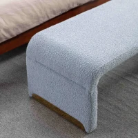 Boucle Fabric Ottoman Bench with Gold Metal Legs, 110x50x41 cm, Light Blue(m-5)