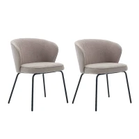 2 Pack Retro Design Boucle Chair with Powder Coating Metal Legs, Wingback Armchair for Dining Table, 62x63.5x75 cm, Light Grey(m-2)