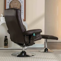 PU Leather Massage Chair with Ottoman Stool, Metal Frame, Ergonomic Design Backrest, Adjustable Swivel Base, 79x79x106 cm, Brown(m-5)