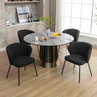Fabric Boucle Chair with Black Powdercoated Metal Legs, Wingback Armchair for Dining Table, 62x63.5x75 cm, Black(m-5)
