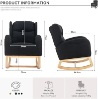 Modern Teddy Fabric Upholstered Wingback Chair with Padded Seat, Comfy Chairs for Living Room, Bedroom, 96.5x71x101 cm, Black(m-3)
