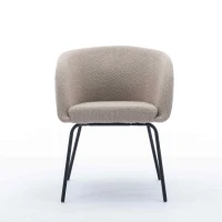 2 Pack Boucle Fabric Modern Accent Chairs with Black Powder Coated Metal Legs, 58x58x78 cm, Light Grey(m-9)