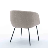 2 Pack Boucle Fabric Modern Accent Chairs with Black Powder Coated Metal Legs, 58x58x78 cm, Light Grey(m-11)