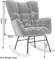 Modern Flax Fabric Tufted Upholstered Garden Rocking Chair with Padded Seat, Ergonomic Backrest, 80x70x95 cm, Grey(m-3)