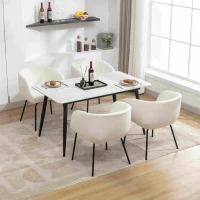 2 Pack Modern Boucle Chair with Black Powder Coated Metal Legs and Wing Back, Fabric Lounge Chair for Dining Table, 58x58x78 cm, Beige(m-6)