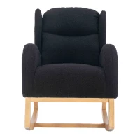 Modern Teddy Fabric Upholstered Wingback Chair with Padded Seat, Comfy Chairs for Living Room, Bedroom, 96.5x71x101 cm, Black(m-2)