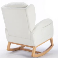 Modern Teddy Fabric Upholstered Rocking Chair Set, Wingback Padded Seat for Living Room or Bedroom, 96.5x71x101 cm, White(m-7)