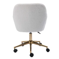 Adjustable Height Swivel Executive Office Chair with Gold Legs, Ergonomic Backrest, 58x58x86 cm, White Teddy(m-10)