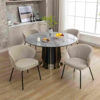 Wingback Fabric Boucle Chair with Black Powder Coated Metal Legs, Modern Lounge Chair for Home Decor, 62x63.5x75 cm, Light Grey(m-4)