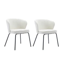 2 Pack Boucle Fabric Wingback Modern Accent Chairs with Black Metal Legs, 62x63.5x75 cm, Beige(m-2)