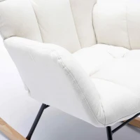 Flax Fabric Nursery Room Rocking Chair with Padded Seat, Upholstered Modern Rocker for Garden, 80x70x95 cm, White(m-5)