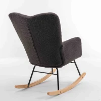 Mid Century Modern Teddy Fabric Tufted Upholstered Garden Rocking Chair with Padded Seat, 80x70x95 cm, Dark Gray(m-8)