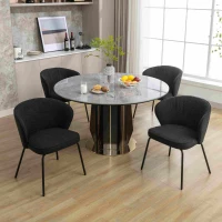 2 Pack Modern Boucle Chairs with Powder Coated Metal Legs, Black Dining Chairs with Wing Back, 62x63.5x75 cm, Black(m-6)