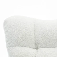 Teddy Fabric Upholstered Rocking Chair with Pull-out Footrest, Ergonomic Backrest, Modern rocker for Reading, Relaxing, 80x70x95 cm, White(m-5)