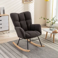 Mid Century Modern Teddy Fabric Tufted Upholstered Garden Rocking Chair with Padded Seat, 80x70x95 cm, Dark Gray(m-1)