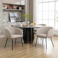 2 Pack Boucle Fabric Modern Accent Chairs with Black Powder Coated Metal Legs, 58x58x78 cm, Light Grey(m-5)