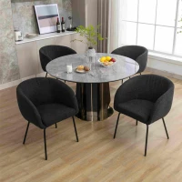 2 Pack Boucle Chair with Black Powder Coated Metal Legs, Wingback Design, Armchair for Dining Table, 58x58x78 cm, Black(m-4)