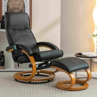 Electric Recliner Armchair with 5 Point Massage, Ottoman Footstool, Bentwood Base, Swivel Lounger Chair for Living Room, 85x67x103 cm, Black(m-1)