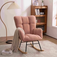 Teddy Fabric Modern Rocker with Padded Seat, Metal Base, Tufted Upholstered Comfy Chairs for Outdoor, 80x70x95 cm, Pink