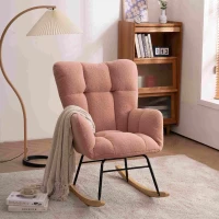 Teddy Fabric Modern Rocker with Padded Seat, Metal Base, Tufted Upholstered Comfy Chairs for Outdoor, 80x70x95 cm, Pink(m-1)