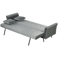 HOMCOM Sofá Cama Convertível Sofá Cama de 3 Lugares com Encosto Ajustável de 3 Níveis e 2 Almofadas Acolchoadas 206x81x83 cm Cinza(m-11)